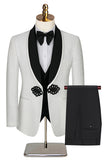 Shawl Lapel Slim Fit Jacquard 3 Piece White Men's Wedding Suits