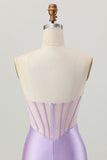 Lilac Beaded Strapless Corset Short Satin Graduation Dress