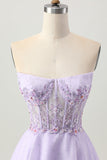 Sparkly A Line Strapless Sequins Lace Up Back Mini Lilac Graduation Dress with Beading