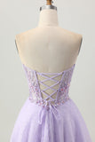 Sparkly A Line Strapless Sequins Lace Up Back Mini Lilac Graduation Dress with Beading