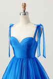 A Line Royal Blue Spaghetti Straps Ruffled Graduation Dress