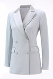 Silver 2 Piece Peak Lapel Double Breasted Slim Fit Women's Suit