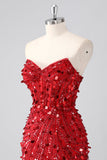 Sparkly Fuchsia Strapless Tight Short Sequins Corset Cocktail Dress with Beading