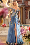 Black Off the Shoulder Appliqued Corset A Line Long Sequin Long Prom Dress