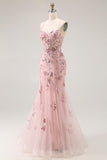 Blush Mermaid Corset Beaded Long Plus Size Prom Dress with Sequins