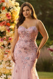 Blush Mermaid Corset Beaded Long Plus Size Prom Dress with Sequins
