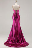 Dark Purple Mermaid Beaded Corset Long Prom Dress with Slit