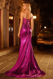 Dark Purple Mermaid Beaded Corset Long Prom Dress with Slit