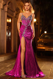 Dark Purple Mermaid Beaded Corset Long Prom Dress with Slit