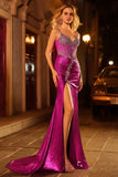 Dark Purple Mermaid Beaded Corset Long Prom Dress with Slit