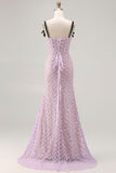 Lilac Mermaid Beaded Corset Sequin Long Prom Dress with Slit