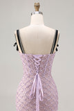 Lilac Mermaid Beaded Corset Sequin Long Prom Dress with Slit