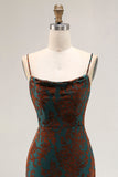 Dark Green Sheath Printed Long Bridesmaid Dress With Slit