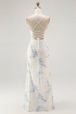 White Blue Flower Sheath Velvet Burnout Corset Wedding Guest Dress