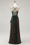Dark Green Velvet Sheath Velvet Burnout Long Prom Dress