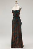 Dark Green Velvet Sheath Velvet Burnout Long Prom Dress