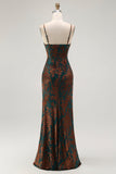 Dark Green Sheath Spaghetti Straps Velvet Burnout Maxi Dress with Slit