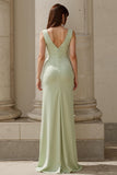 Dusty Sage Sheath Ruched Cowl Neck Maxi Bridesmaid Dress