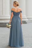 Twilight A Line Off the Shoulder Maxi Bridesmaid Dress with Slit