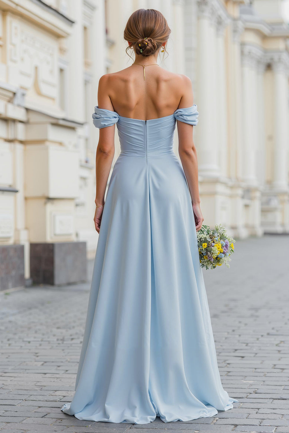 Zapaka Women Sky Blue Long Bridesmaid Dress with Slit Off the Shoulder A Line Wedding Guest Dress ZAPAKA UK Zapaka Women Sky Blue Long Bridesmaid Dress with Slit Off the Shoulder A Line Wedding Guest Dress ZAPAKA UK