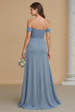 Twilight A Line Off the Shoulder Bridesmaid Dress with Slit