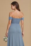 Twilight A Line Off the Shoulder Bridesmaid Dress with Slit