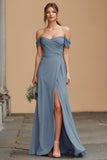Twilight Long A Line Off the Shoulder Bridesmaid Dress with Slit