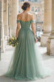 Eucalyptus A Line Maxi Off the Shoulder Bridesmaid Dress
