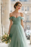 Eucalyptus A Line Maxi Off the Shoulder Bridesmaid Dress