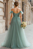 Eucalyptus Maxi A Line Off the Shoulder Bridesmaid Dress