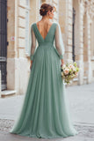 Eucalyptus A Line Long Sleeves V-Neck Choir Dress