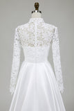 Ivory A-Line High Neck Satin Wedding Dress with Lace