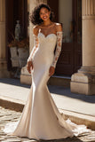Ivory Sweetheart Neck Mermaid Lace Appliqued Sweep Train Wedding Dress