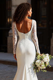 White Mermaid Lace Appliqued Court Train Wedding Dress