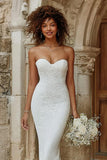 Ivory Strapless Mermaid Court Train Wedding Dress