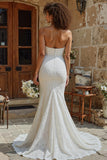 Ivory Strapless Mermaid Lace Court Train Wedding Dress
