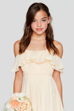 Apricot A-Line Cold Shoulder Chiffon Short Junior Bridesmaid Drss with Ruffles