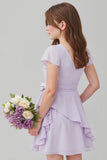 Purple Chiffon V-Neck A-Line Short Junior Bridesmaid Dress with Ruffles