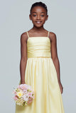 Daffodil A Line Satin Ruched Long Junior Bridesmaid Dress