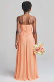 Sunset Sheath Chiffon Spaghetti Straps Long Junior Bridesmaid Dress