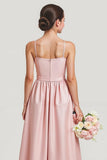 Simple Blush A Line Satin Spaghetti Straps Long Junior Bridesmaid Dress