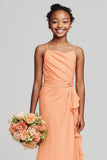 Sunset Sheath Chiffon Ruched Long Junior Bridesmaid Dress with Ruffles