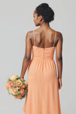Sunset Sheath Chiffon Ruched Long Junior Bridesmaid Dress with Ruffles