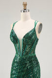 Sparkly Dark Green Bodycon Backless Short Corset Graduation Dress with Sequins