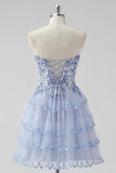 Larvender Strapless Tiered A Line Graduation Dress