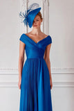 Royal Blue Off the Shoulder Satin A Line Mother of the Bride Dress