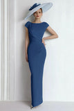 Sheath Chiffon Blue Bateau Mother of the Bride Dress with Cap Sleeves