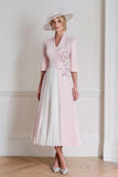 Candy Pink A Line Satin V Neck Pleated Mother of the Bride Dress