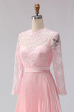 Blush Pink Pleated A Line Chiffon Midi Mother of the Bride Dress with Lace