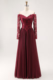 Cabernet A Line Strapless Mother of the Bride Dress with Lace